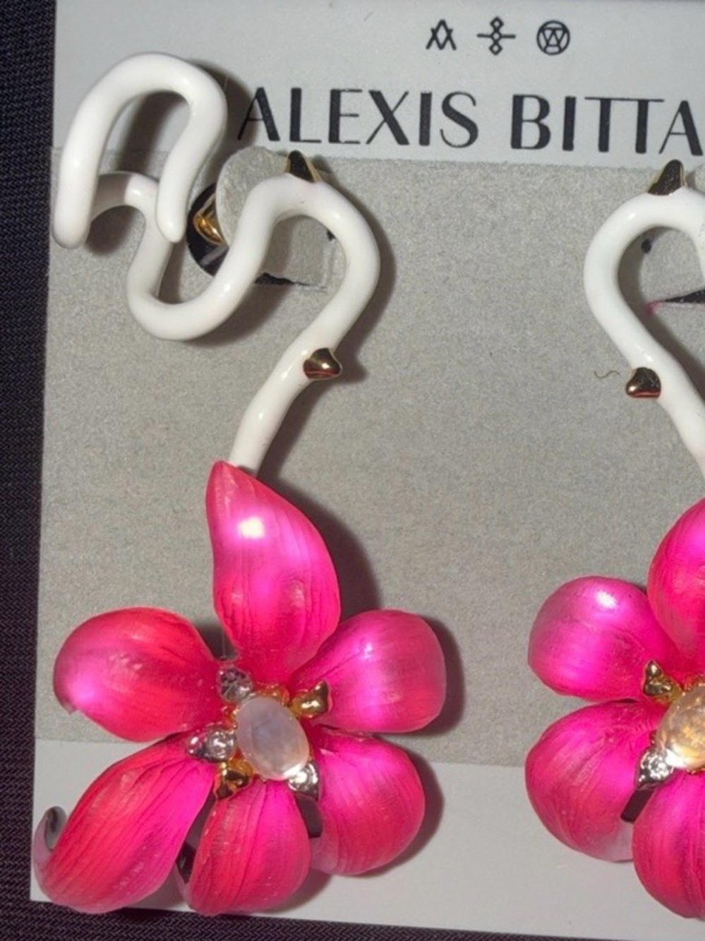 Alexis Bittar Hot Pink Lucite Floral Drop Pierced Earrings with White stems